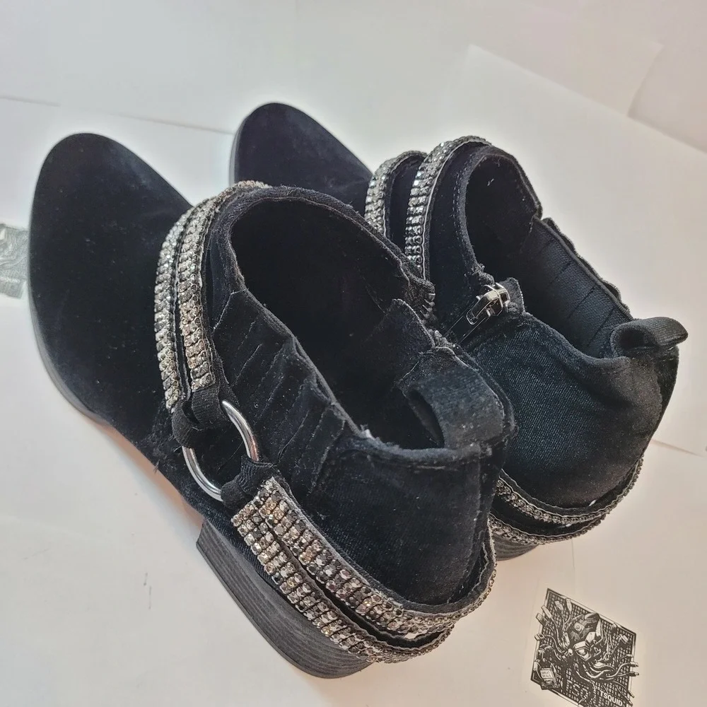 Not Rated Ankle Boots Women Black Velvet Rhinestone Strap‎ NRLB0332-001 Size 8.5